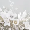 Stunning Floral Headpiece Bridal Silver color Comb Piece Pearls Women Prom Hair Jewelry Wedding Accessories