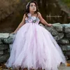 Rose et Gris Fleur Fille Tutu Robe De Mariage Tulle Robe Filles Robes De Mariée Robe Demoiselle Rose Enfants Filles Vêtements Robe Q0716