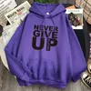 Brev Ge aldrig upp Print Sweatshirts Man Casual Pocket Loose Hoody Streetwear Cartoons Bekväm Hoody Top Hip Hop Hoodies H1227