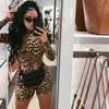 CNYISHE Streetwear Leopard Tiger Print Playsuit Romper Kvinna Jumpsuits Fashion Långärmad Turtleneck Casual Sexig Slim Body Suit 210419