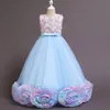 2021 Cute Flower Girl Dresses Jewel Neck 3D Florals Girl Pageant Gown Cascading Ruffle Sweep Train Custom Made Birthday Ball Gowns