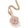 Hip hop Trois dimensions Rose Pendentif colliers pour hommes femmes designer de luxe mens bling diamant chaîne en or collier bijoux cadeau d'amour