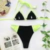 Neon Patchwork Swimsuit Halter Feminino Swimwear Mulheres Sexy Malha Biquinis Mujer Esportes Swimwear Banheira Terno Praia Wear 210604