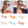 En gros Unique Sans Monture Irrégulière Papillon Cat Eye Lunettes De Soleil Pour Femmes Élégant Gradient Alliage Lunettes De Soleil Overszie Shades