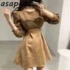 Asapgot Koreanskt Chic Höst Vinter Vintage Slim En Linje Hög Waist Long Puff Sleeve Dress Mini Loose Casual Vestido de Mulher 211206