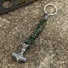 Men Vikings Thor's Hammer Keychain Stainless Steel Mjolnir Amulet Keyring Knife Pendant Handmade Survival Paracord Rope Jewelry