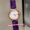 Famous Brand Rose Gold Roman Number Watch Women Stainless Steel Quartz Watch Purple Leather Mother of Pearl Shell Clock AAA+ 36mm