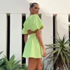 Solid Green Summer Dress Women Party Club Hollow Out Midja Mini Sundress Short Chic Boho Beach Style Vestido Bomull 210427