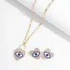 Highend Angel Eye Pendant Necklaces Earrings Set Simple Retro Diamond Clavicle Chain Alloy Rhinestone Earring French Devil Eyes E5365753