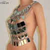 Chran Mirror Perspex Crop Top Chain Mail Bra Halter ketting Lingerie Metallic Bikini sieraden Burning Man EDM Accessoires CHA310Y