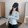 Two-Piece off-Shoulder Long-Sleeved T-shirt Women's Slim Gray Long Sleeve Top + Sleeveless Inner Base Solid Color Vest 986F 210420