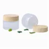 5G 10g 15g 20g 30g 50g Buzlu Cam Kavanoz Doldurulabilir Krem Şişe Kozmetik Konteyner Tencere Imitated Ahşap Tahıl Plastik Kapaklar