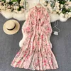 Neploe Bohemian Holiday Dress Long Dress Mulheres Collar Manga Longa Pullover Vestidos High Cintura Cintura Imprimir Uma Linha Robe Feminino 210423