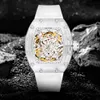 PINTIME White Transparent Mechanical Watch Luxury Silicone Strap Automatic Wristwatch Male Military Skeleton Self Winding Clock Q0902