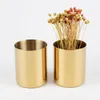 Newstainless Steel Gold Round Port Flower Vase Cylinder Uchwyt Długopisowy Wazony Wielofunkcyjne Przechowywanie Ołówek Barrel Ogrodowy Dekoracja LLE10641