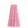Summer Damska sukienka Sling Elegant Lady Casual Woman Pink Maxi Dress 210709