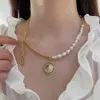 Hänge halsband enorma knopp barock sötvatten pärlor halsband för kvinnor mode vintage tröja kedja punk smycken tillbehör flicka gåva