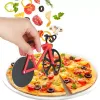 Bakeware Cykelformad Pizza Cutter Dual Cutting Wheels Kniv Bike Slicer Med Stand Tool Kök Gadgets Wht0228