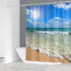 ビーチシースケープファブリックシャワーカーテンバスルームカーテン防水ポリエステルオーシャンバススクリーンホーム装飾フック付き