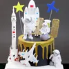 Uzay Gezegen Aircraft Astronot Mutlu Yıllar Dekorasyon Ev Yemeği Pişirme Cupcake Cake Topper Flags Etkinlik Pary Malzemeleri Diğer Parti