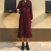 Harajuku Elbise Doğum Günü Uzun Kadın Kore Tarzı Gevşek Şifon Fırfır Nokta Baskılı Kol 730G 210420