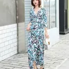 FANIECES Boho Floral Print Beach Dress Femmes Automne Longue es Sexy Haute Slit Col V Wrap Moulante Party Maxi Robe Femme 210520