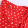 Tangada Women Fashion Red Floral Print Ruffled Shorts Skirts Vintage High Waist Back Zipper Female Skirts Mujer BE935 210609