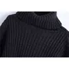 Elegant Women Solid Black Short Sweater Office Ladies Turtleneck Knitted Pullover Sexy Female Causal Loose Sweaters 210427