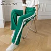 Surmiitro verão longa perna larga pleated calça mulheres solta estilo coreano inseto chão verde calças de cintura alta feminina 210712