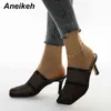 Summer Women Shoes Slippers Slides Mesh Shallow Thin Heels Outside Solid Black Size 35-41 Fashion Adult Mules 210507