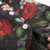 Boho Stil Çiçek Baskı Diz Boyu Elbise V Boyun Bandaj Zarif Kadın Kısa Kollu Düğmeler Yaz Sundresses Ropa Mujer 210515