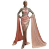 Plus Size Mermaid Prom Klänningar Lång Rosa Sequins Eleganta Långärmade Kvällar Kakor 2021 Av Skulder Kvinnor Formell Klänning 2021