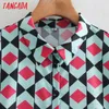 Tangada Women Geometry Print Shirt Dress With Tie Long Sleeve Ladies A-line Mini Dress Vestidos XN230 210609