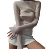 T-shirt da donna in pizzo stile semplice bianco tinta unita pullover base femminile dolcevita trasparente manica lunga top primavera autunno abbigliamento quotidiano