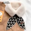 2021 Nieuwe vrouwen winter warme faux bontkraag sjaal sjaal vrouw mode d letter gedrukt gebreide hals sjaals voor vrouwen foulards H0923