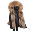 Lange waterdichte parka winterjas vrouwen echte bontjas natuurlijke wasbeer bont streetwear afneembare bovenkleding 210902