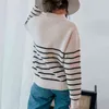 Höst Vinter Kvinnor Casual Långärmad Striped Patchwork Jumpers Dam Loose Stickade Tröjor Fashion Zip V-Neck Tops Pullover 211109