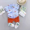 Vêtements de garçon d'été Ensemble dessin animé dinosaure imprimé chemise à manches courtes + pantalons courts pour 1 2 3 4 ans Kid bébé bambin garçon vêtements G220310