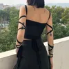 Женские танки Camis Gothic Black Sight Hight Up Bandage Crosge Top Fairy Hollow Out Aestestetic Одежда Cyber ​​Y2K Mall Goth Сексуальная одежда Лето
