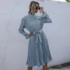 Moda Polka Dot Baskı Elbise Kadın Casual Yarım Balıkçı Yaka Kelebek Kollu Sonbahar Kış İnce Bandaj Elbiseler Bayanlar için