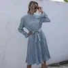 Fashion Polka Dot Print Dress Women Casual Half Turtleneck Butterfly Sleeve Autumn Winter Slim Bandage Dresses For Ladies