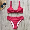 Kvinnors badkläder solid bikini set hög midja sexig simning kostymer delade flickor baddräkt bandage push up beach wear 2021