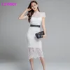 LDYRWQY Dress summer ladies temperament self-cultivation lace fashion short-sleeved women's bag hip 210416