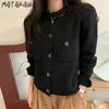 MATAKAWA Long Sleeve Sweater Coat Women Round Neck Single Breasted Woman Sweaters Loose Pocket Thick Stitch Knitted Cardigan 210513