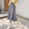 Kış Artı Boyutu Kalın Sıcak Büyük Salıncak Mavi Kazak Etekler Kadınlar Elastik Yüksek Bel Midi Uzun A-Line Örme Etek Streetwear 210421