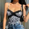 Zebra Printed Lace Y2K Summer Crop Top Patchwork V-neck Sexy Sleeveless 90s Top Backless Bow Fashion Camis Femme Cuteandpsycho 210401
