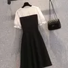 Oversize Dress Women XL-4XL All-Match Knä-längd Fritid Elegant Stilig A-Line Patchwork Nyaste Anbud Grundläggande Sommar Ulzzang Y1006