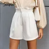 Ruffled Zipper Sólida Mulheres Soltas Shorts Cintura Alta Cintura Branco Curto Casual Verão Fundo Feminino 210719