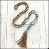 Pendant Necklaces & Pendants Jewelry 108 Knotted Mala Necklace Meditation Beads Buddhist Prayer Picture Jaspers Tassel For Calming Nce Stren