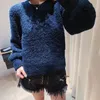 Frauen gestrickte Pullover Wollmädchen Wolle mit großem Buchstaben Ärmel -Strickhemd Super elastische Mode Kleidung 3 Farben